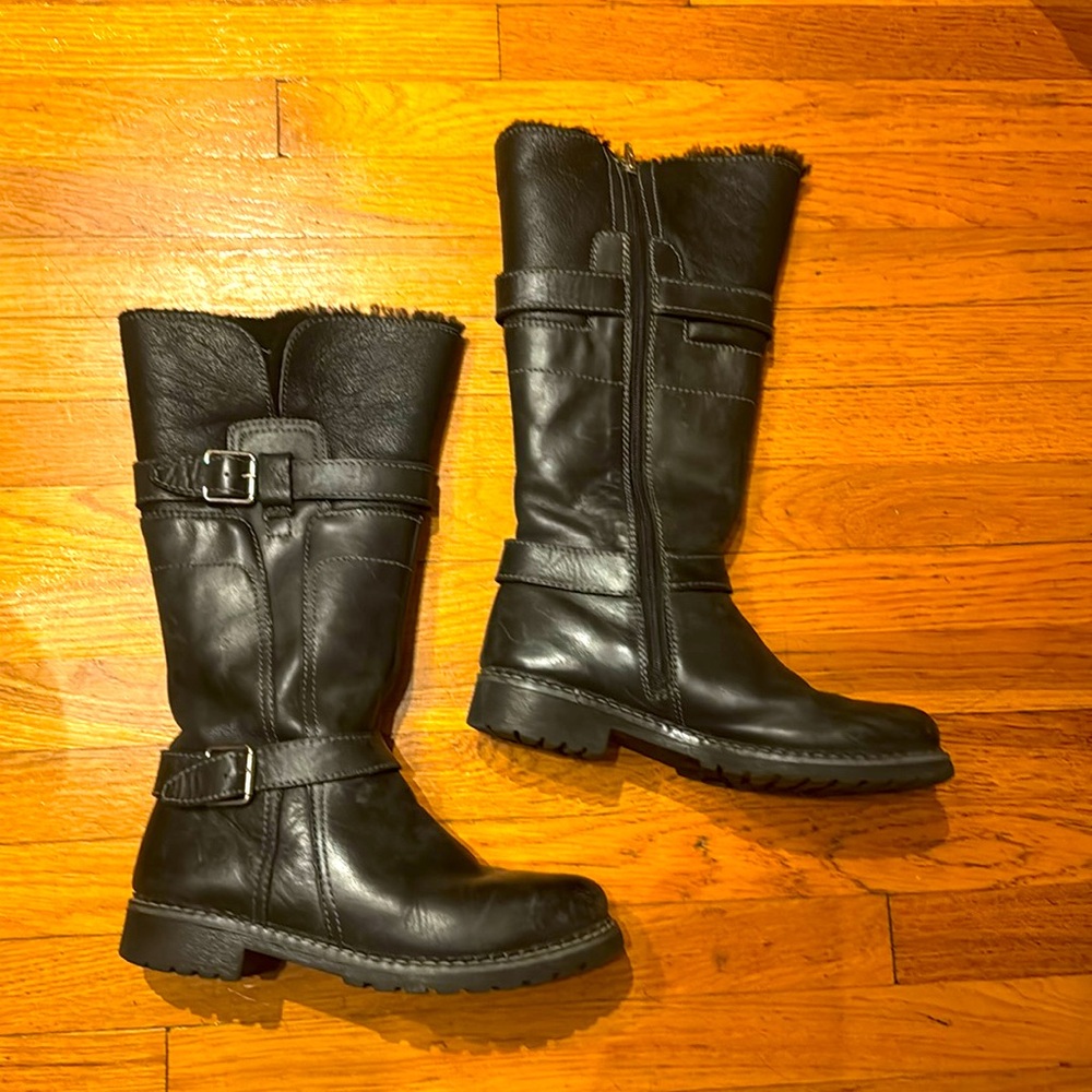 Overland Sheepskin Leather Boots Black 7.5 Women’s
